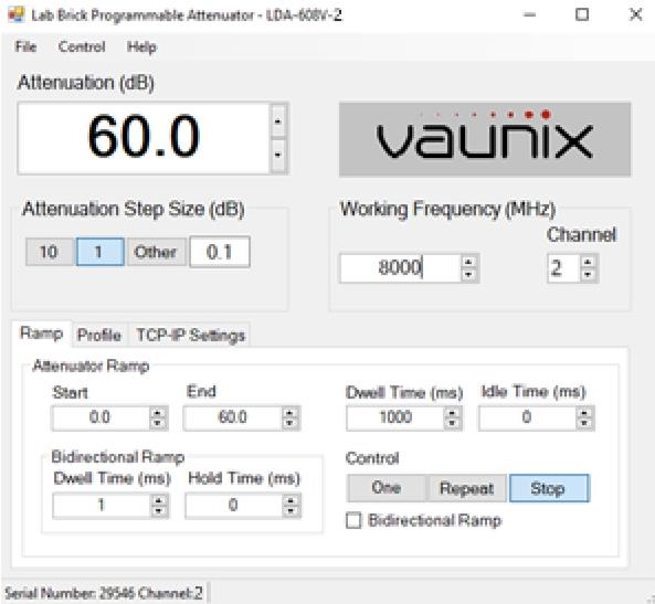 LDA-608V-2 Lab Brick® High Resolution Digital Attenuator Gui
