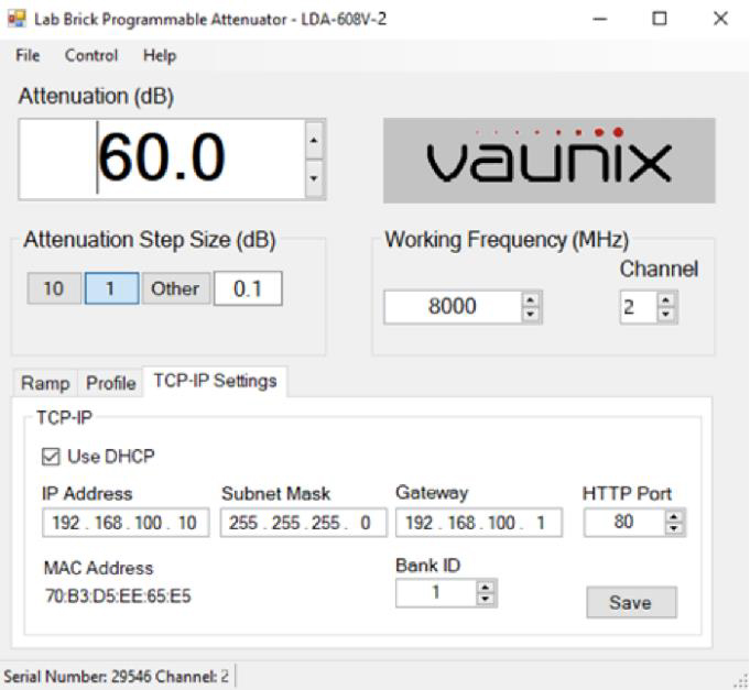LDA-608V-2 Lab Brick® High Resolution Digital Attenuator GUI