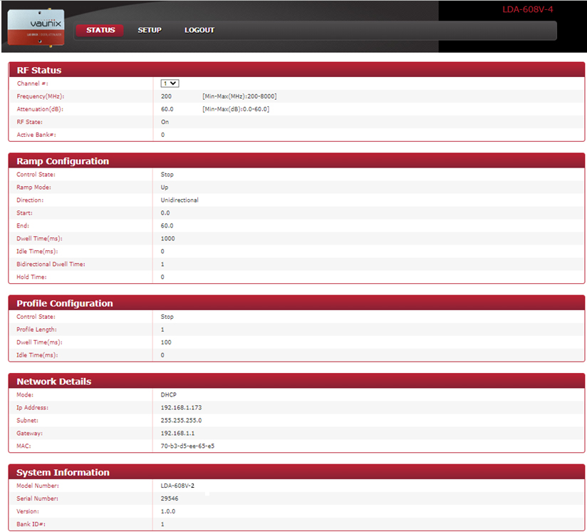LDA-608V-2 Lab Brick® High Resolution Digital Attenuator GUI