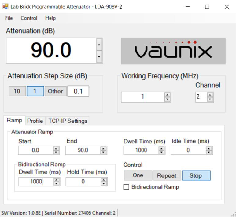 LDA-908V-2 High Resolution Digital Attenuator GUI