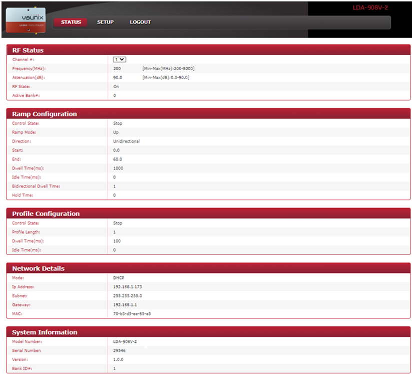 LDA-908V-2 High Resolution Digital Attenuator GUI